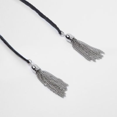 Black chain tassel choker necklace